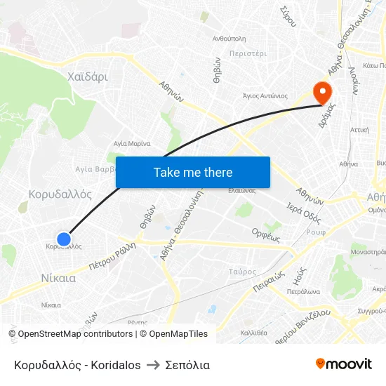 Κορυδαλλός - Koridalos to Σεπόλια map