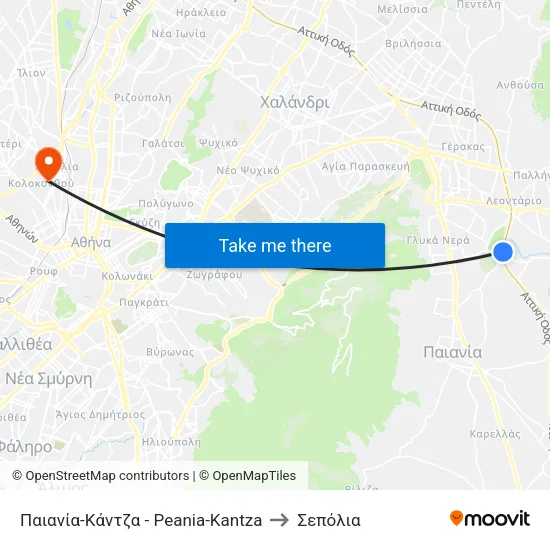 Παιανία-Κάντζα - Peania-Kantza to Σεπόλια map