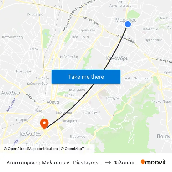 Διασταυρωση Μελισσιων - Diastayrosi Melission to Φιλοπάππου map