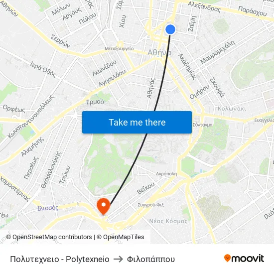 Πολυτεχνειο - Polytexneio to Φιλοπάππου map
