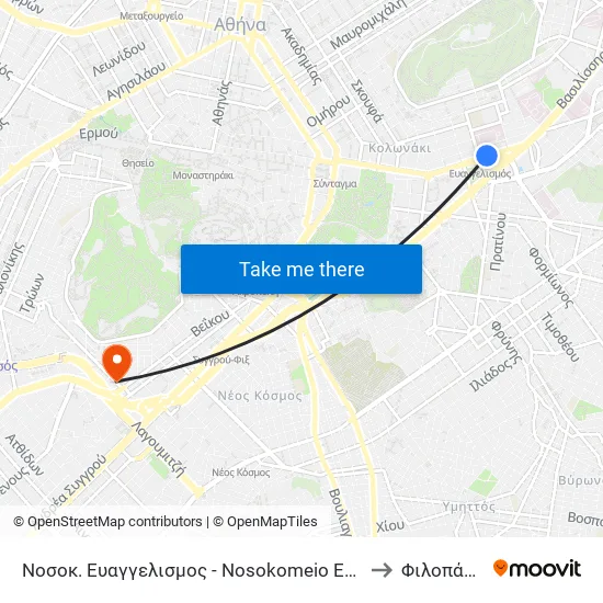Νοσοκ. Ευαγγελισμος - Nosokomeio Eyaggelismos to Φιλοπάππου map