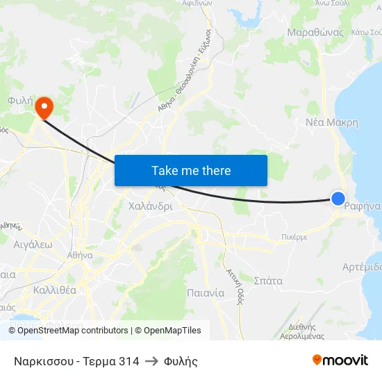 Ναρκισσου - Τερμα 314 to Φυλής map