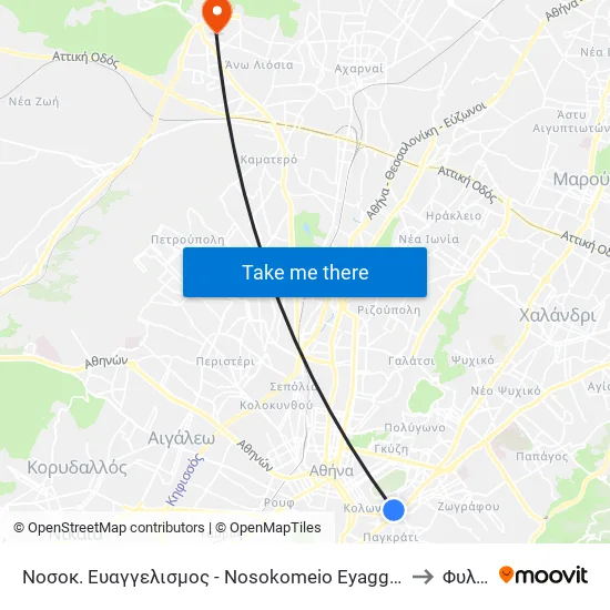 Νοσοκ. Ευαγγελισμος - Nosokomeio Eyaggelismos to Φυλής map