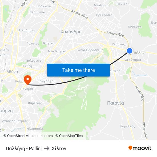 Παλλήνη - Pallini to Χίλτον map