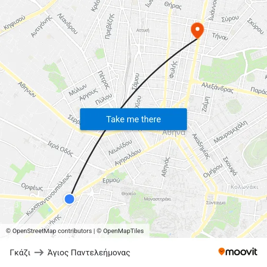 Γκάζι to Άγιος Παντελεήμονας map