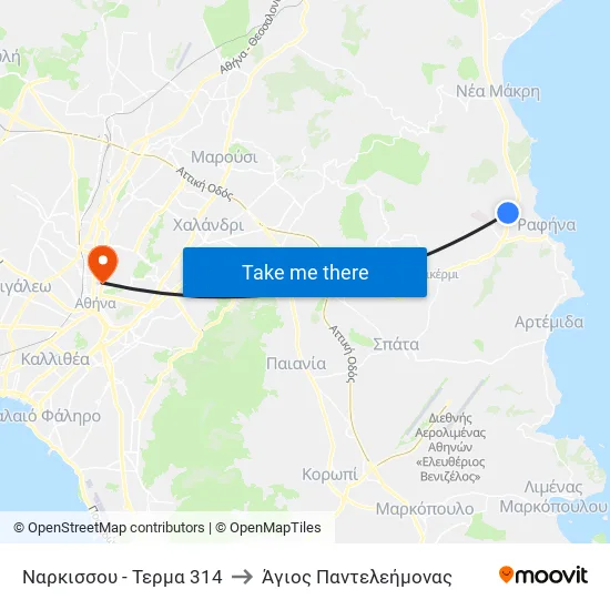 Ναρκισσου - Τερμα 314 to Άγιος Παντελεήμονας map