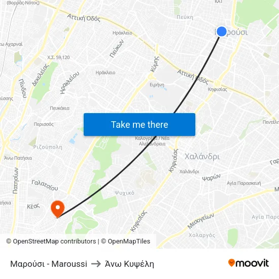 Μαρούσι - Maroussi to Άνω Κυψέλη map