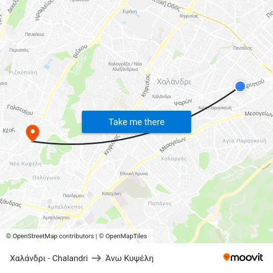 Χαλάνδρι - Chalandri to Άνω Κυψέλη map
