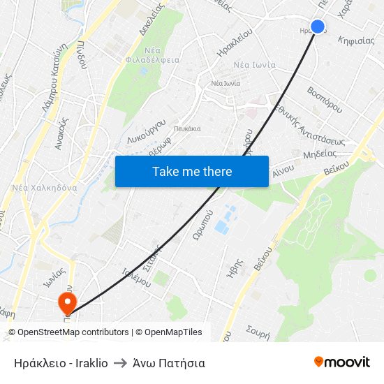 Ηράκλειο - Iraklio to Άνω Πατήσια map
