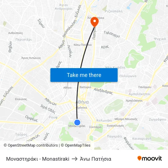 Μοναστηράκι - Monastiraki to Άνω Πατήσια map