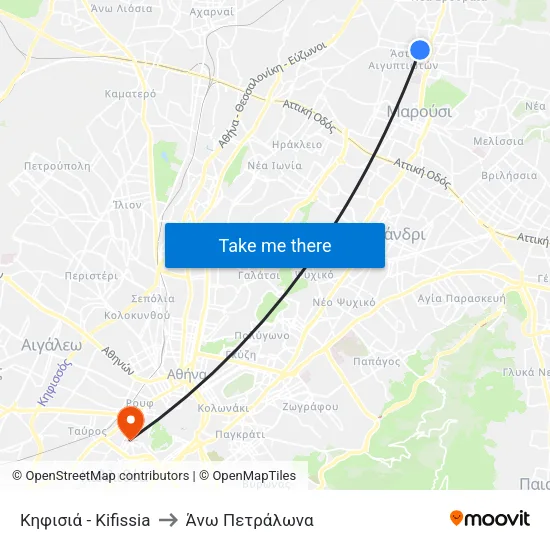 Κηφισιά - Kifissia to Άνω Πετράλωνα map