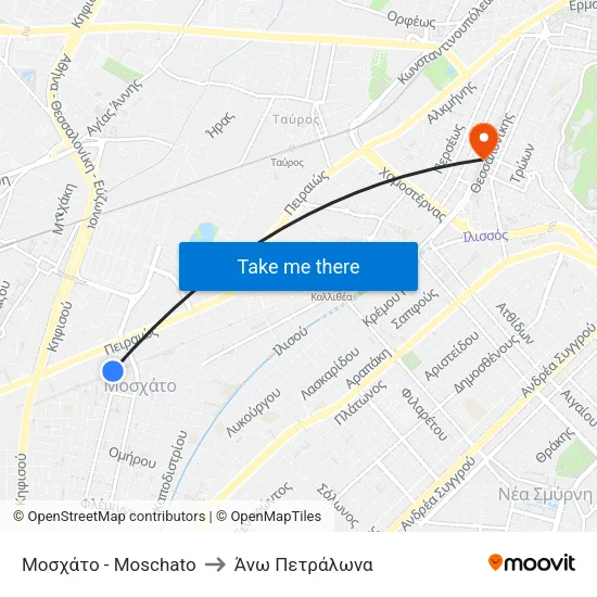 Μοσχάτο - Moschato to Άνω Πετράλωνα map