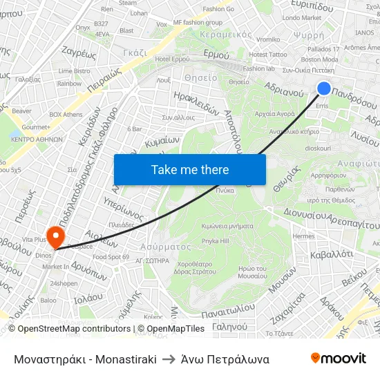 Μοναστηράκι - Monastiraki to Άνω Πετράλωνα map