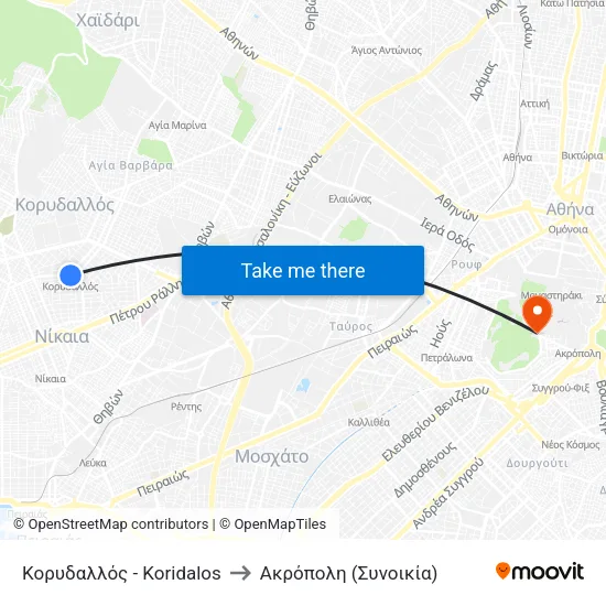 Κορυδαλλός - Koridalos to Ακρόπολη (Συνοικία) map