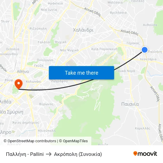 Παλλήνη - Pallini to Ακρόπολη (Συνοικία) map