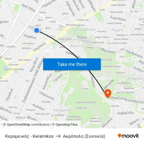 Κεραμεικός - Keramikos to Ακρόπολη (Συνοικία) map