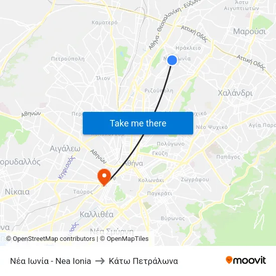 Νέα Ιωνία - Nea Ionia to Κάτω Πετράλωνα map