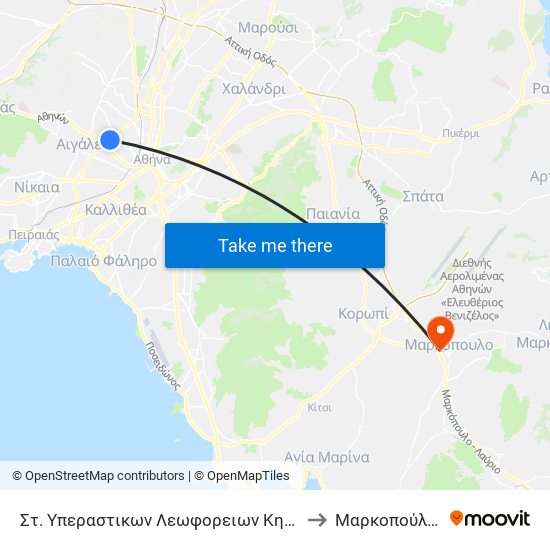 Στ. Υπεραστικων Λεωφορειων Κηφισου - Kifisos Intercity Bus Station to Μαρκοπούλου Μεσογαίας map