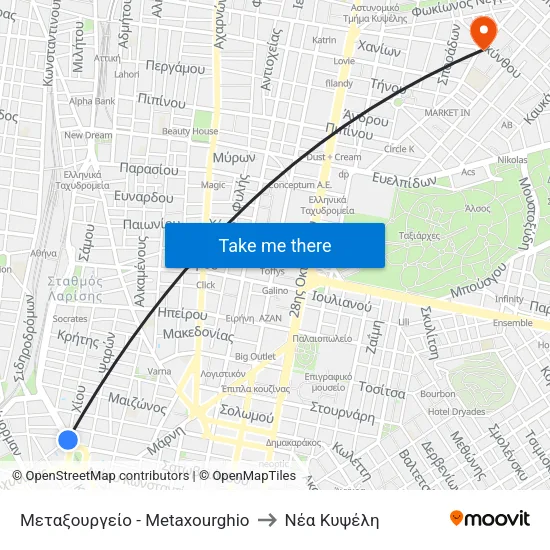 Μεταξουργείο - Metaxourghio to Νέα Κυψέλη map