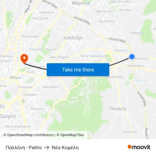 Παλλήνη - Pallini to Νέα Κυψέλη map