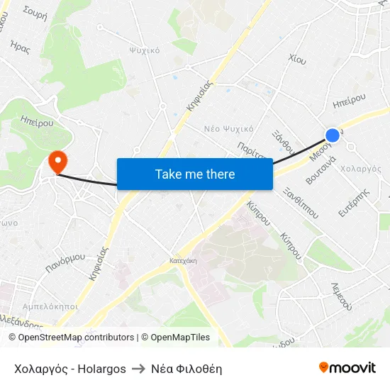 Χολαργός - Holargos to Νέα Φιλοθέη map