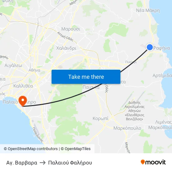 Αγ. Βαρβαρα to Παλαιού Φαλήρου map