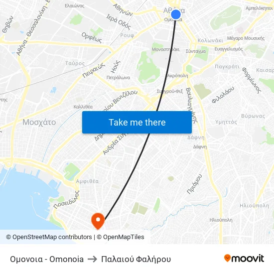 Ομονοια - Omonoia to Παλαιού Φαλήρου map