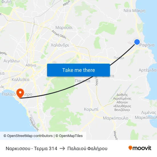 Ναρκισσου - Τερμα 314 to Παλαιού Φαλήρου map
