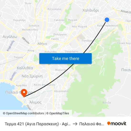 Τερμα 421 (Αγια Παρασκευη) - Agia Paraskeyh to Παλαιού Φαλήρου map