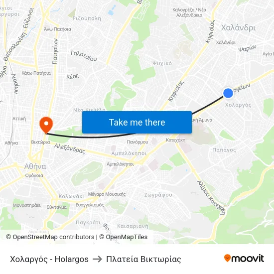 Χολαργός - Holargos to Πλατεία Βικτωρίας map