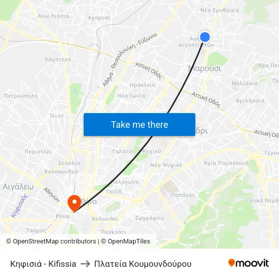 Κηφισιά - Kifissia to Πλατεία Κουμουνδούρου map