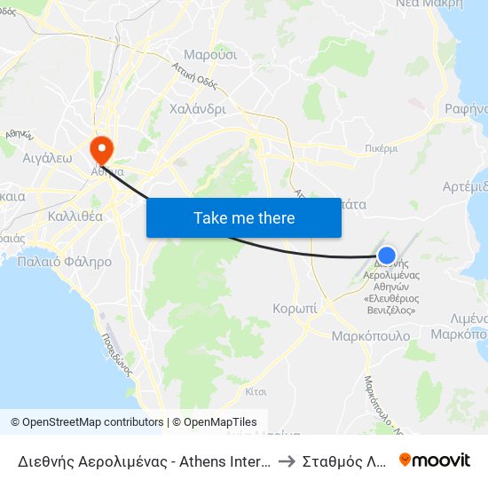 Διεθνής Αερολιμένας - Athens International Airport to Σταθμός Λαρίσης map