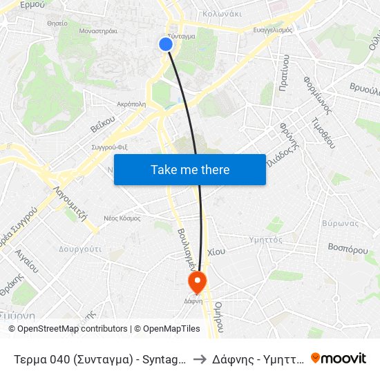 Τερμα 040 (Συνταγμα) - Syntagma to Δάφνης - Υμηττού map