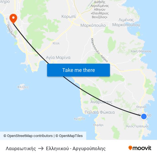 Λαυρεωτικής to Ελληνικού - Αργυρούπολης map