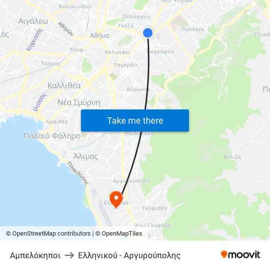 Αμπελόκηποι to Ελληνικού - Αργυρούπολης map