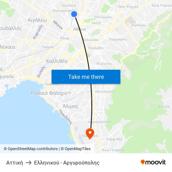 Αττική to Ελληνικού - Αργυρούπολης map