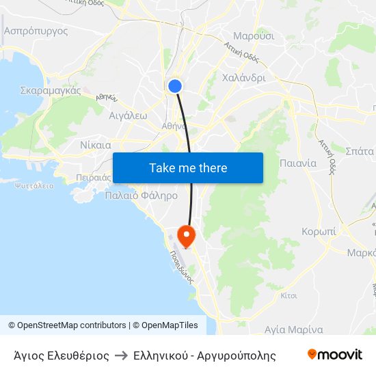 Άγιος Ελευθέριος to Ελληνικού - Αργυρούπολης map