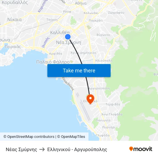 Νέας Σμύρνης to Ελληνικού - Αργυρούπολης map