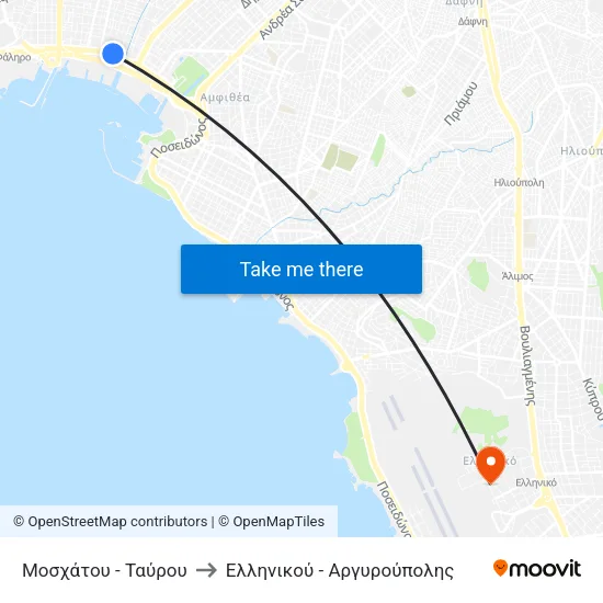 Μοσχάτου - Ταύρου to Ελληνικού - Αργυρούπολης map