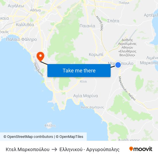 Κτελ Μαρκοπούλου to Ελληνικού - Αργυρούπολης map