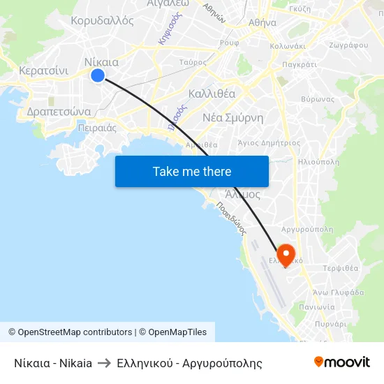 Νίκαια - Nikaia to Ελληνικού - Αργυρούπολης map