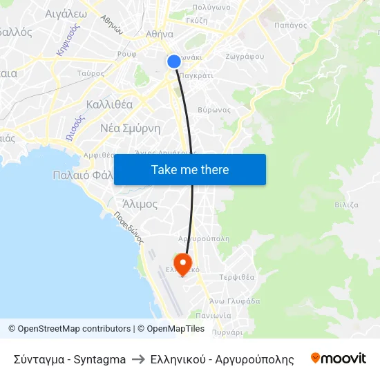 Σύνταγμα - Syntagma to Ελληνικού - Αργυρούπολης map