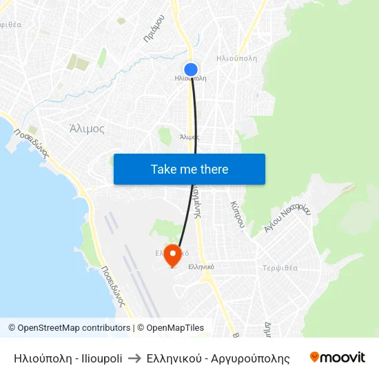Ηλιούπολη - Ilioupoli to Ελληνικού - Αργυρούπολης map