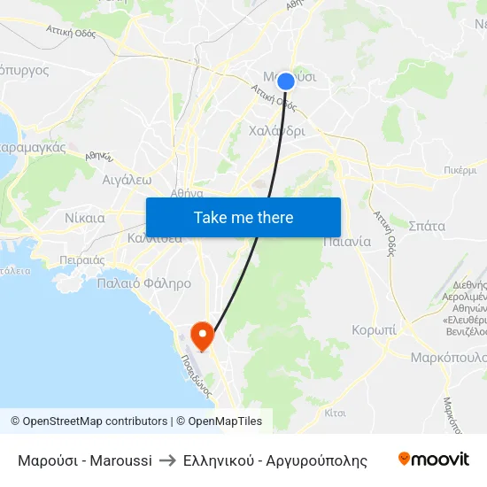 Μαρούσι - Maroussi to Ελληνικού - Αργυρούπολης map