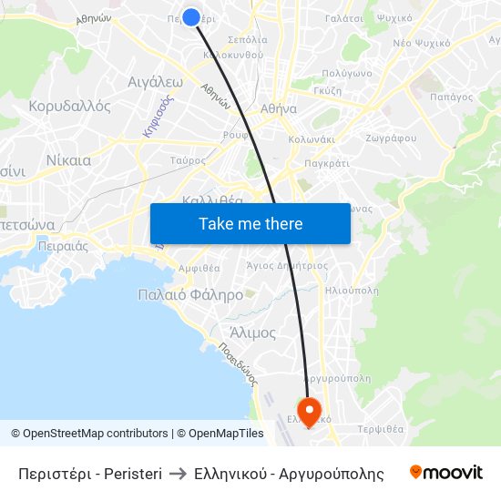 Περιστέρι - Peristeri to Ελληνικού - Αργυρούπολης map