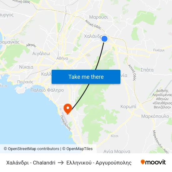 Χαλάνδρι - Chalandri to Ελληνικού - Αργυρούπολης map