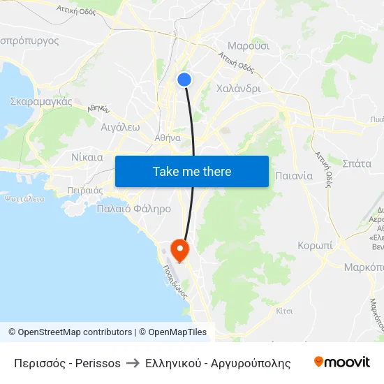 Περισσός - Perissos to Ελληνικού - Αργυρούπολης map