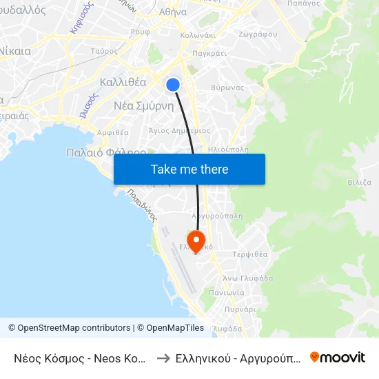 Νέος Κόσμος - Neos Kosmos to Ελληνικού - Αργυρούπολης map