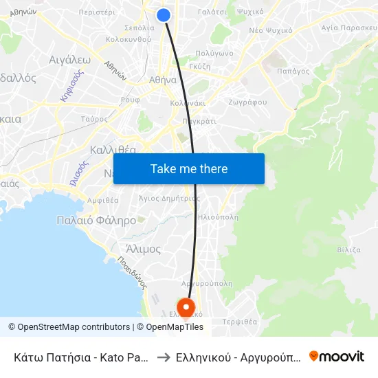 Κάτω Πατήσια - Kato Patissia to Ελληνικού - Αργυρούπολης map