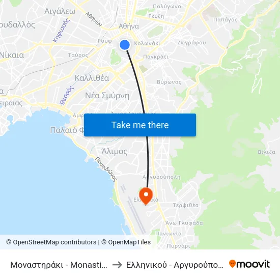 Μοναστηράκι - Monastiraki to Ελληνικού - Αργυρούπολης map